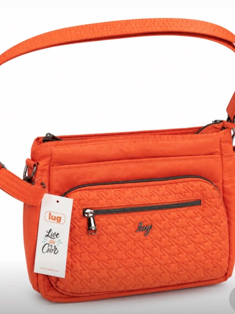 NWT Lug Orange Crossbody Bag with Textured Fabric and Adjustable Strap